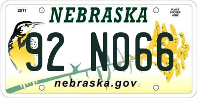NE license plate 92NO66