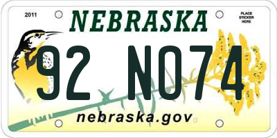 NE license plate 92NO74