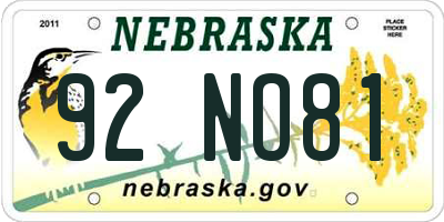 NE license plate 92NO81