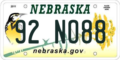 NE license plate 92NO88