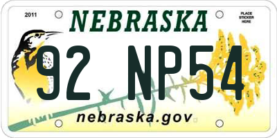 NE license plate 92NP54