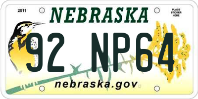 NE license plate 92NP64