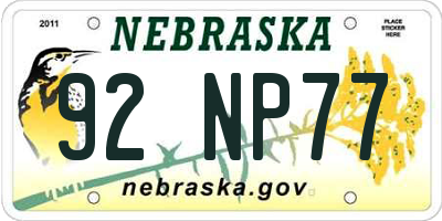 NE license plate 92NP77