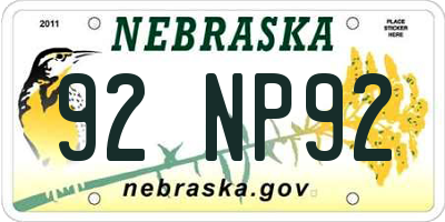 NE license plate 92NP92
