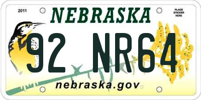 NE license plate 92NR64