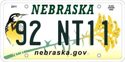 NE license plate 92NT11