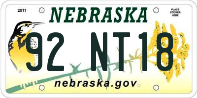 NE license plate 92NT18