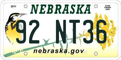 NE license plate 92NT36