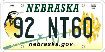 NE license plate 92NT60