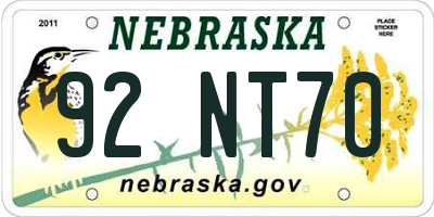 NE license plate 92NT70