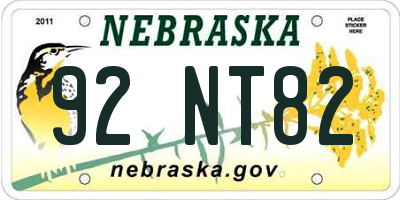 NE license plate 92NT82