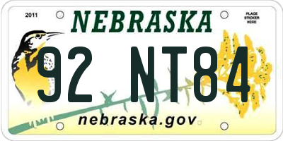 NE license plate 92NT84