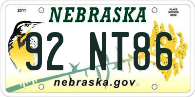 NE license plate 92NT86