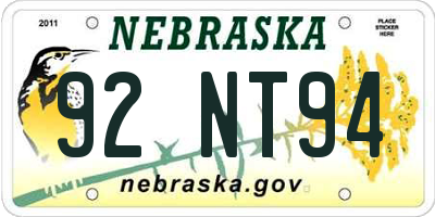 NE license plate 92NT94