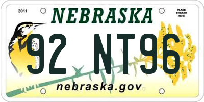 NE license plate 92NT96