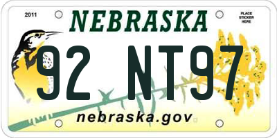 NE license plate 92NT97