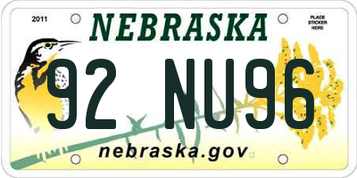 NE license plate 92NU96