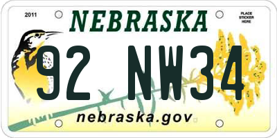 NE license plate 92NW34