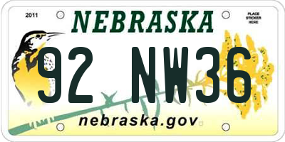 NE license plate 92NW36