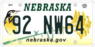 NE license plate 92NW64