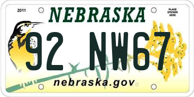 NE license plate 92NW67