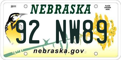 NE license plate 92NW89