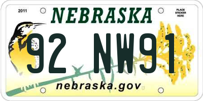 NE license plate 92NW91
