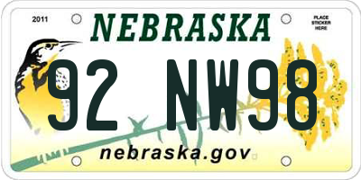 NE license plate 92NW98