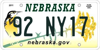 NE license plate 92NY17
