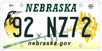 NE license plate 92NZ72