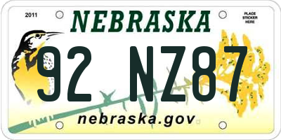 NE license plate 92NZ87