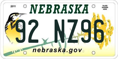 NE license plate 92NZ96