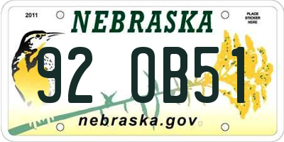NE license plate 92OB51