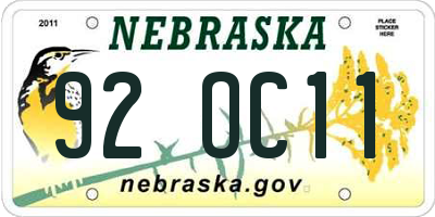 NE license plate 92OC11