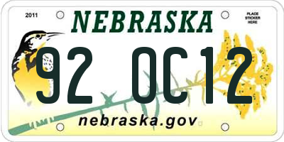 NE license plate 92OC12