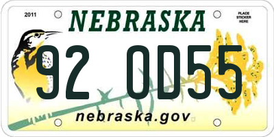 NE license plate 92OD55