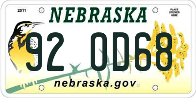NE license plate 92OD68