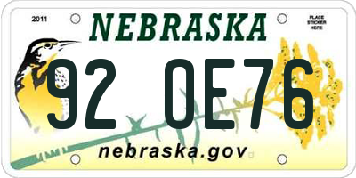 NE license plate 92OE76