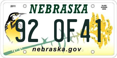 NE license plate 92OF41