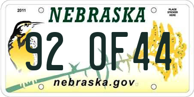 NE license plate 92OF44