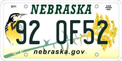 NE license plate 92OF52