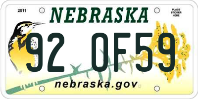 NE license plate 92OF59