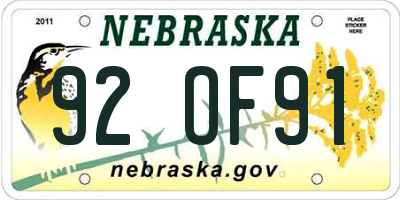 NE license plate 92OF91