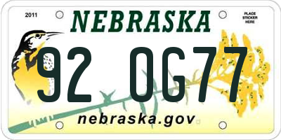 NE license plate 92OG77