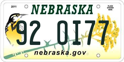 NE license plate 92OI77