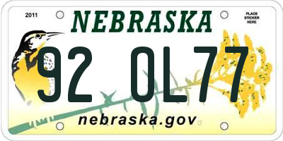 NE license plate 92OL77