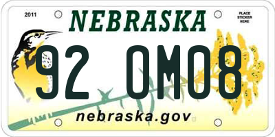 NE license plate 92OM08
