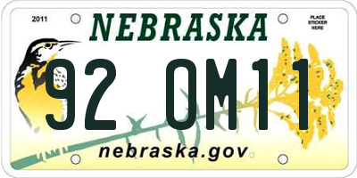 NE license plate 92OM11