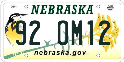 NE license plate 92OM12