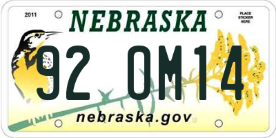 NE license plate 92OM14